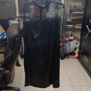 Fashion Nova Black Faux Leather With Sheer Sleves Sleeveless Sheath Midi Dress